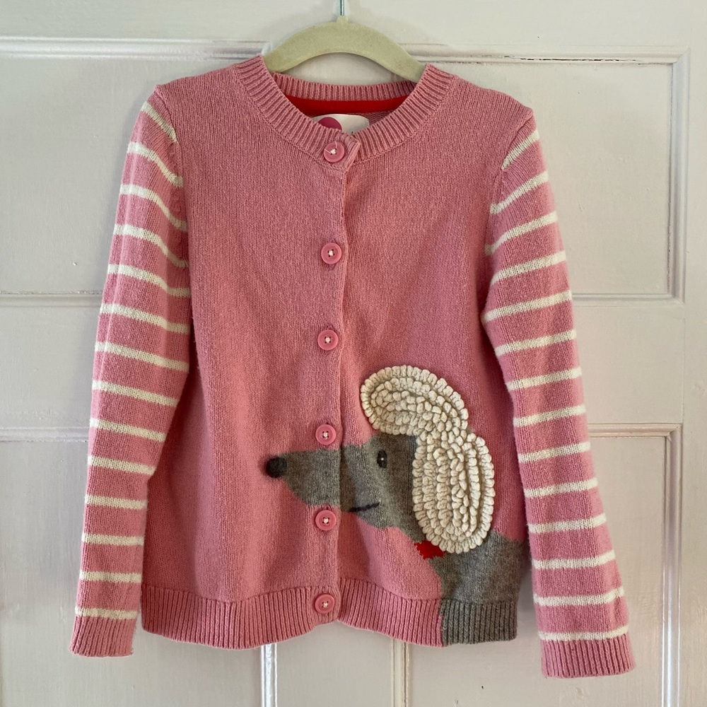 Pink Striped Kids Jacket with Dog Design from mini boden size 5/6.